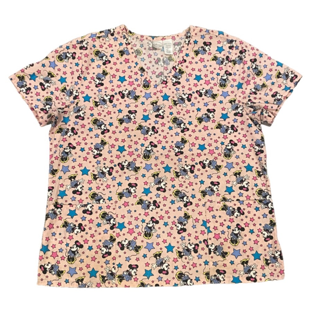 Disney Minnie Mouse Pink Scrub Top Women’s L Medical/Dental Short Sleeve Shirt